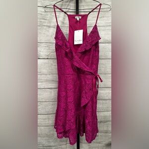 Love, Fire Lace Wrap Dress in Magenta